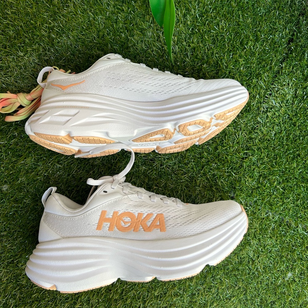 HOKA Bondi 8 sneakers women size 7.5 White /Cantaloupe New Season Women - Picture 14 of 16